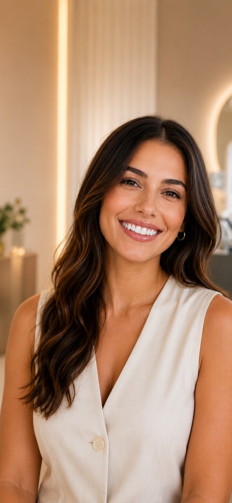 Smiling woman with a natural smile in a modern dental clinic